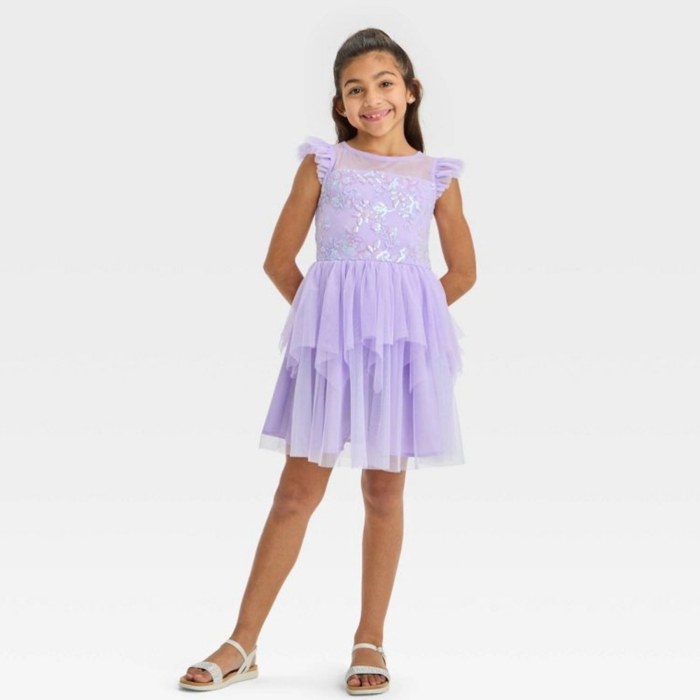 Lavender Ruffled Kids Formal Dress